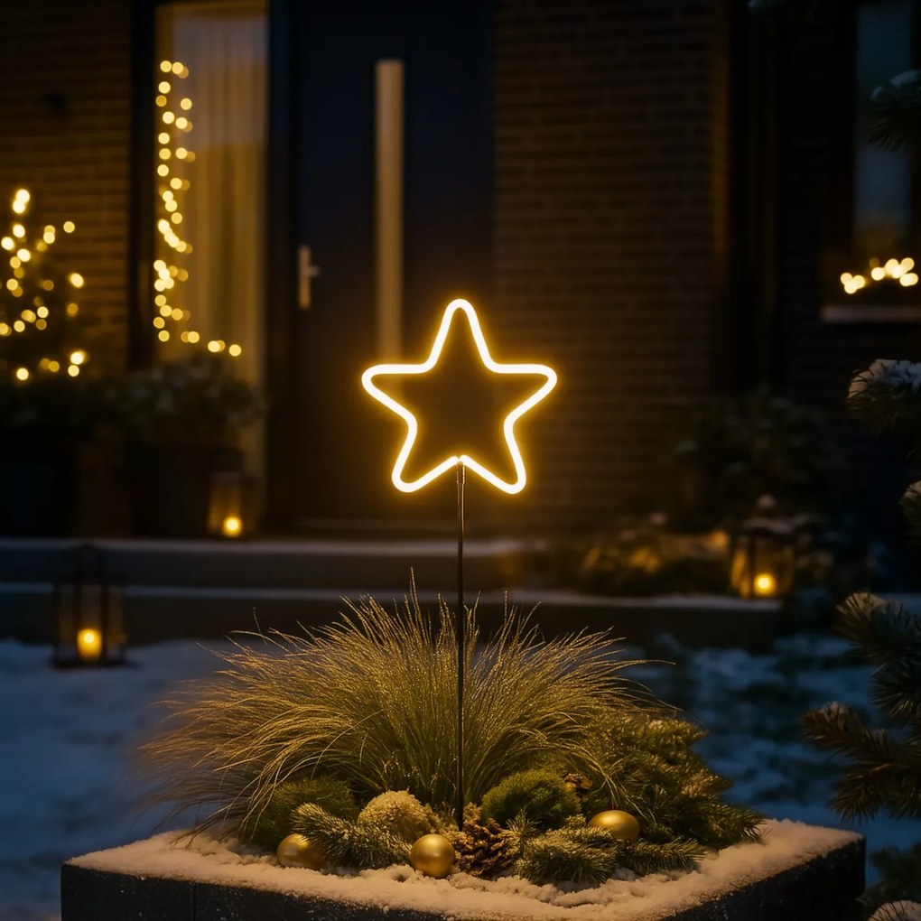 Коледен неон градински прожектор жълта звезда с LED и таймер IP44 - Fura