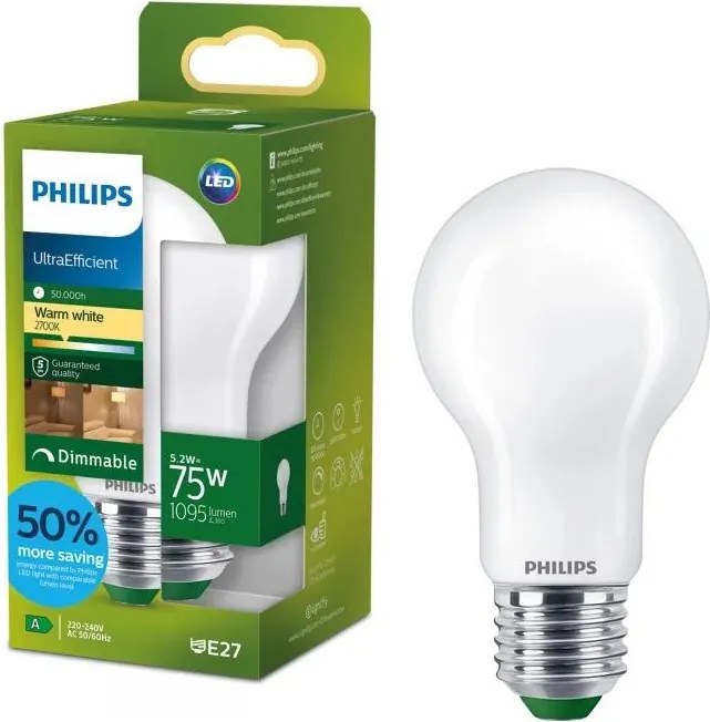 Димируема LED крушка ULTRAEFFICIENT Philips A60 E27/5,2W/230V 2700K