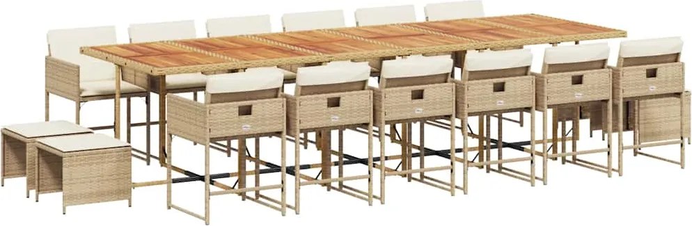 3211372 vidaXL Градински комплект с възглавници 17 части бежов полиратан