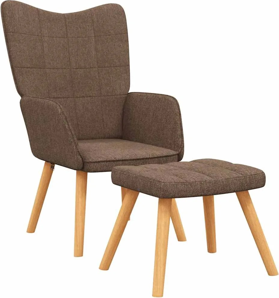 327933 vidaXL Релакс стол с табуретка, кафяв, текстил