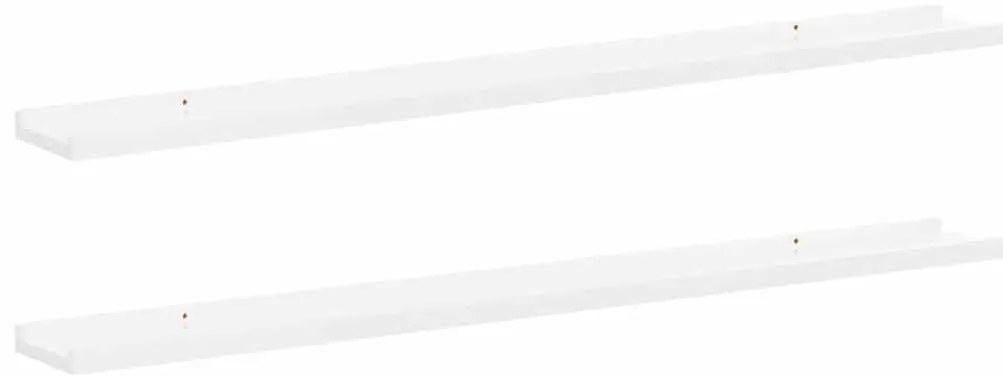 326651 vidaXL Стенни рафтове, 2 бр, бял гланц, 100x9x3 см
