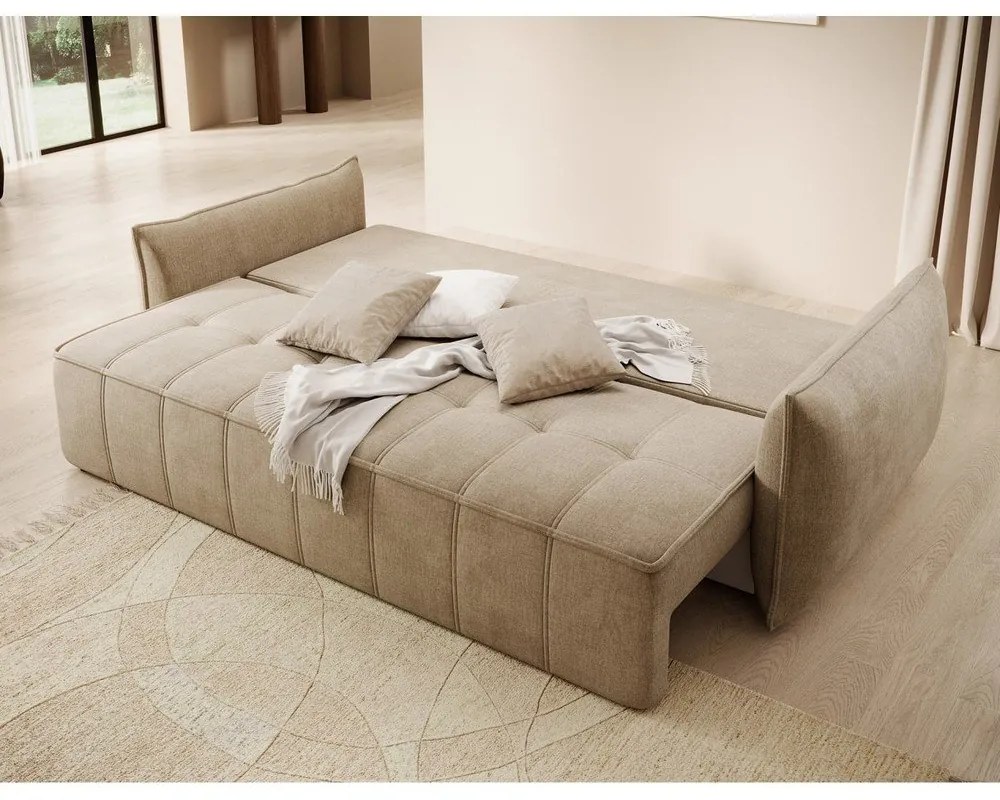 Светлокафяв кадифен сгъваем/с място за съхранение диван 242 cm Weltton – ELTAP