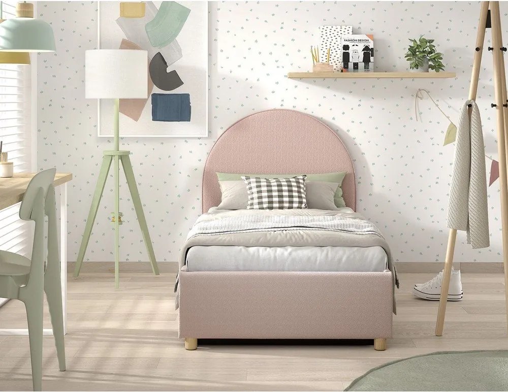 Розово тапицирано единично легло с място за съхранение с включена подматрачна рамка 90x200 cm Moon – Vipack