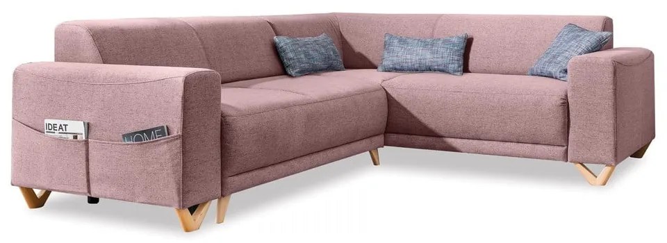 Розов разтегателен/с място за съхранение ъглов диван (десен ъгъл/L форма) Classy Sophie – Miuform