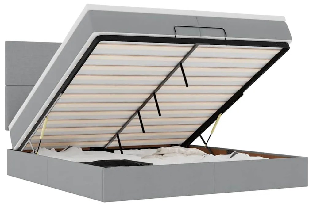 3313948 vidaXL Османска легло с матрак и LED, светлосиво, 200x200 см, плат