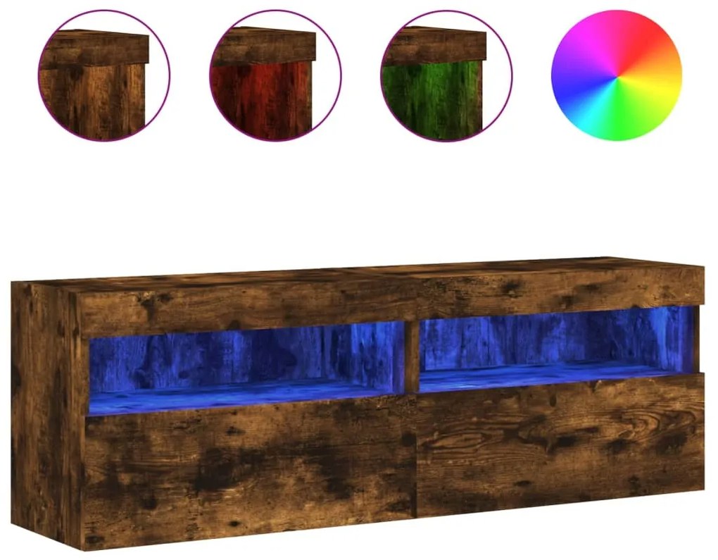 837192 vidaXL Стенни ТВ шкафове с LED лампи, 2 бр, опушен дъб, 60x30x40 см