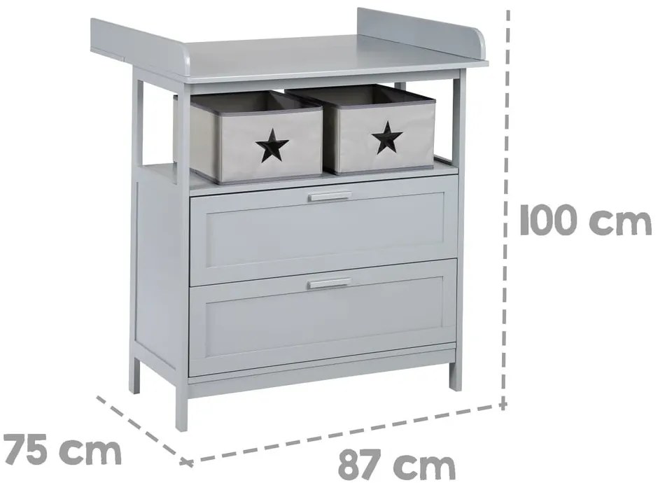 Сив детски скрин с маса за преповиване 87x100x75 cm Hamburg – Roba