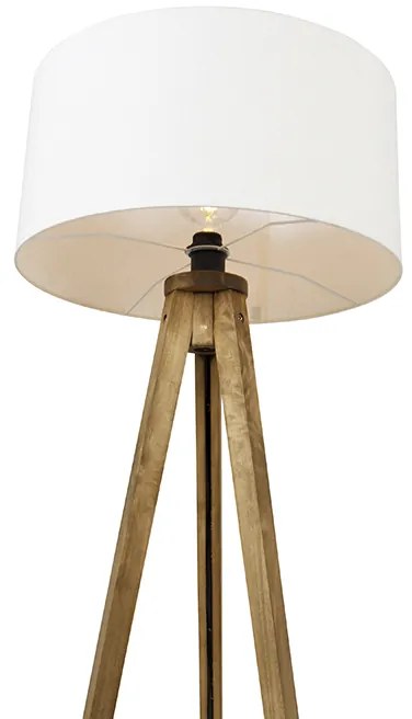 Ръстичен трипод винтидж дърво с бял абажур 50 см - Tripod Classic