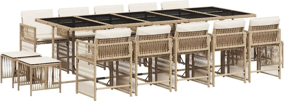 3211714 vidaXL Градински комплект с възглавници 15 части бежов полиратан