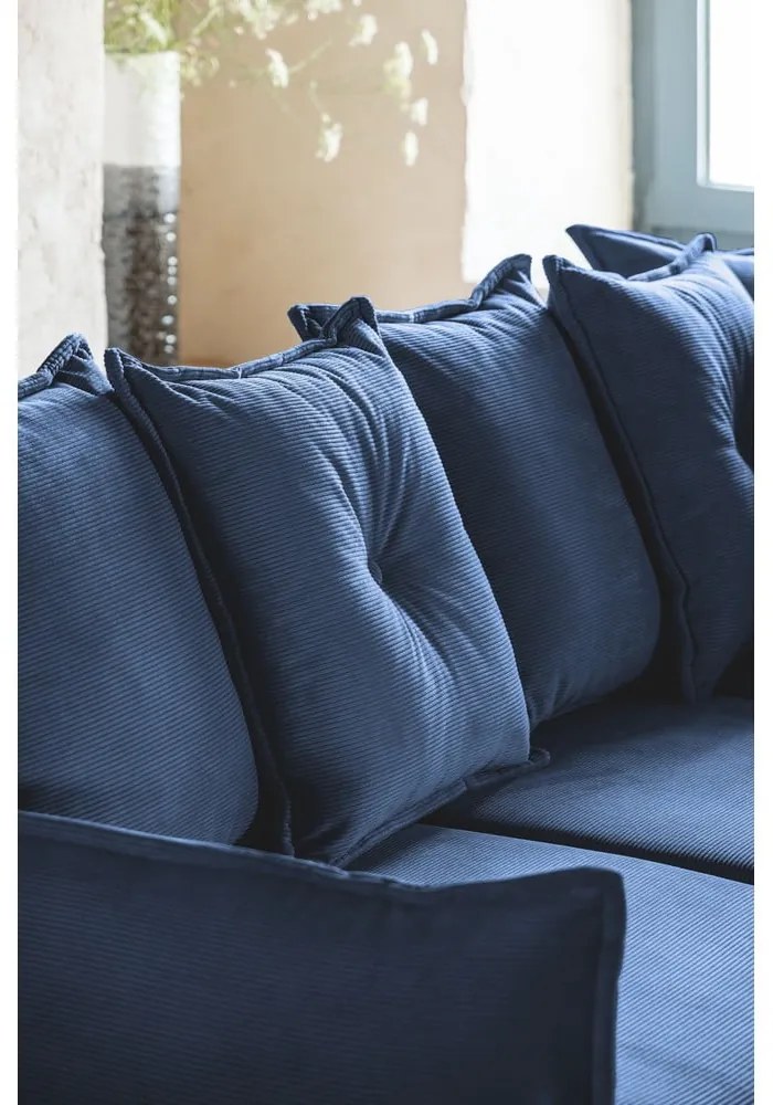 Тъмносин ъглов разтегателен диван от велур (десен ъгъл) Lazy Lukka - Miuform