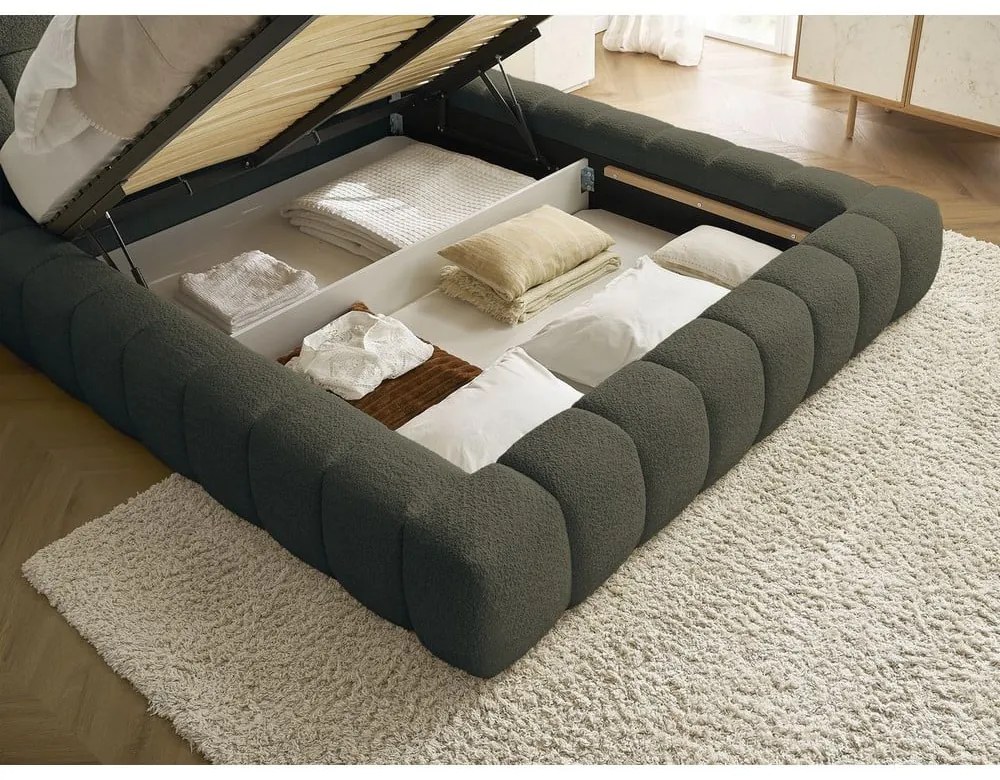 Зелено двойно тапицирано легло с място за съхранение с включена подматрачна рамка 180x200 cm Mont Blanc – Bobochic Paris