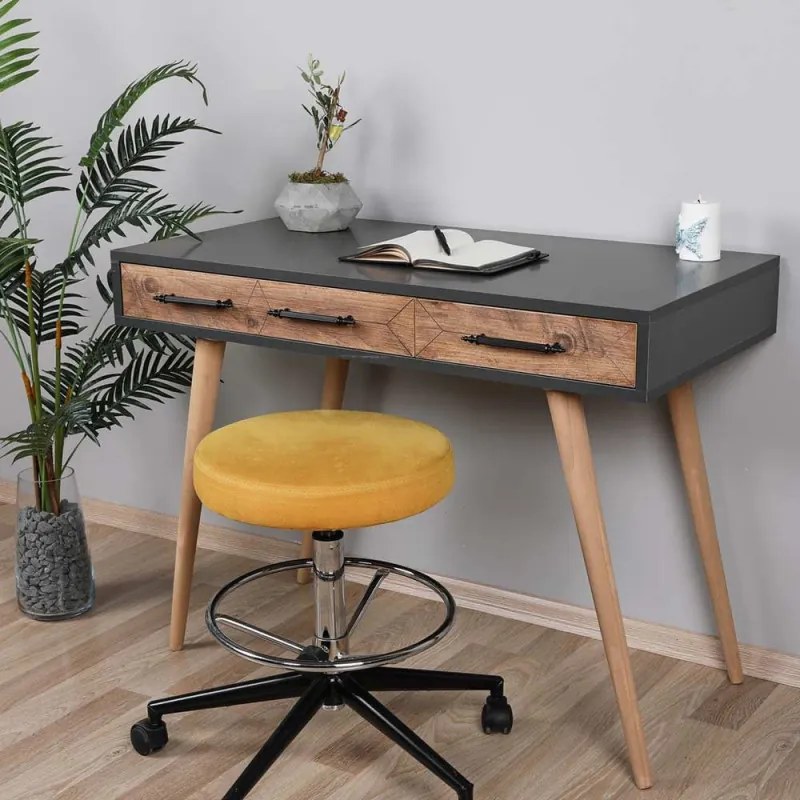 Втора ръка: Бюро Kalune Design 854KLN1502, 105х55 см, 2 чекмеджета, Меламиново покритие, Светлокафяв/черен