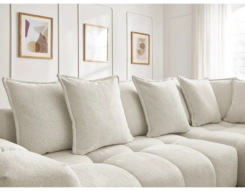 Бял шенилов сгъваем/с място за съхранение ъглов диван (десен ъгъл/L форма) Everest – Bobochic Paris