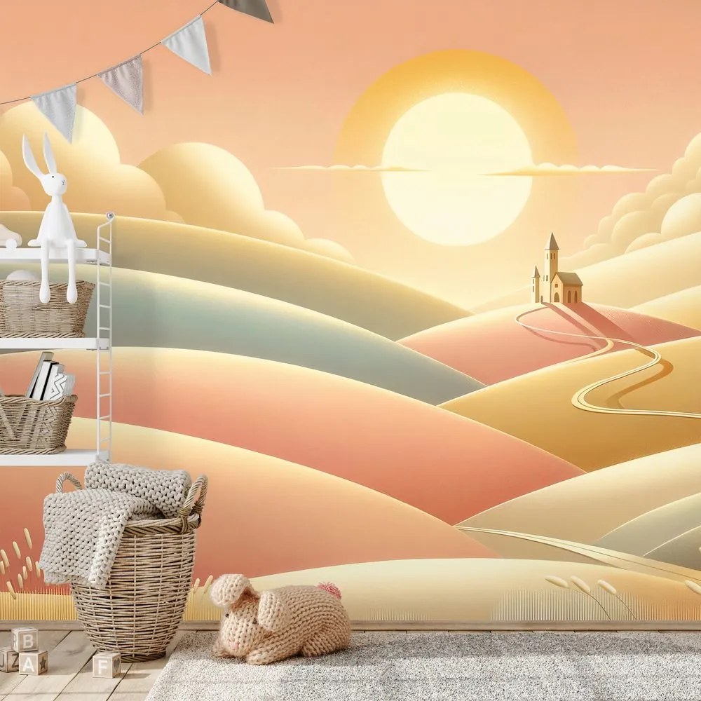 Самозалепващ тапет – Пастелна природа с църква