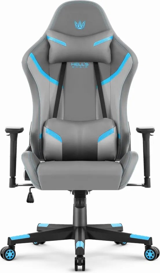 Ергономичен гейминг стол HC-2002 с максимална товароносимост 150 кг – сив с сини акценти