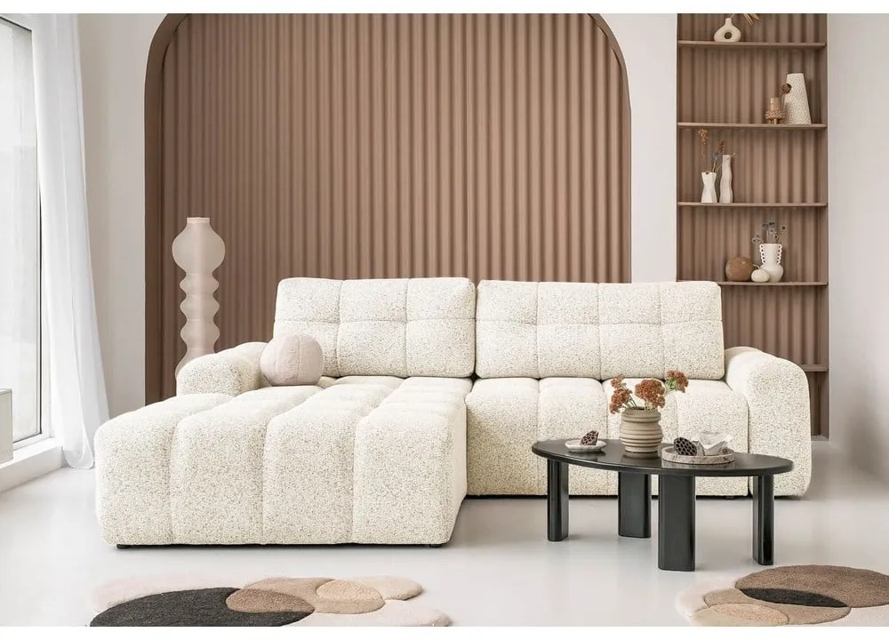 Кремав разтегателен модулен ъглов диван с място за съхранение (ляв ъгъл) Lulu – Miuform
