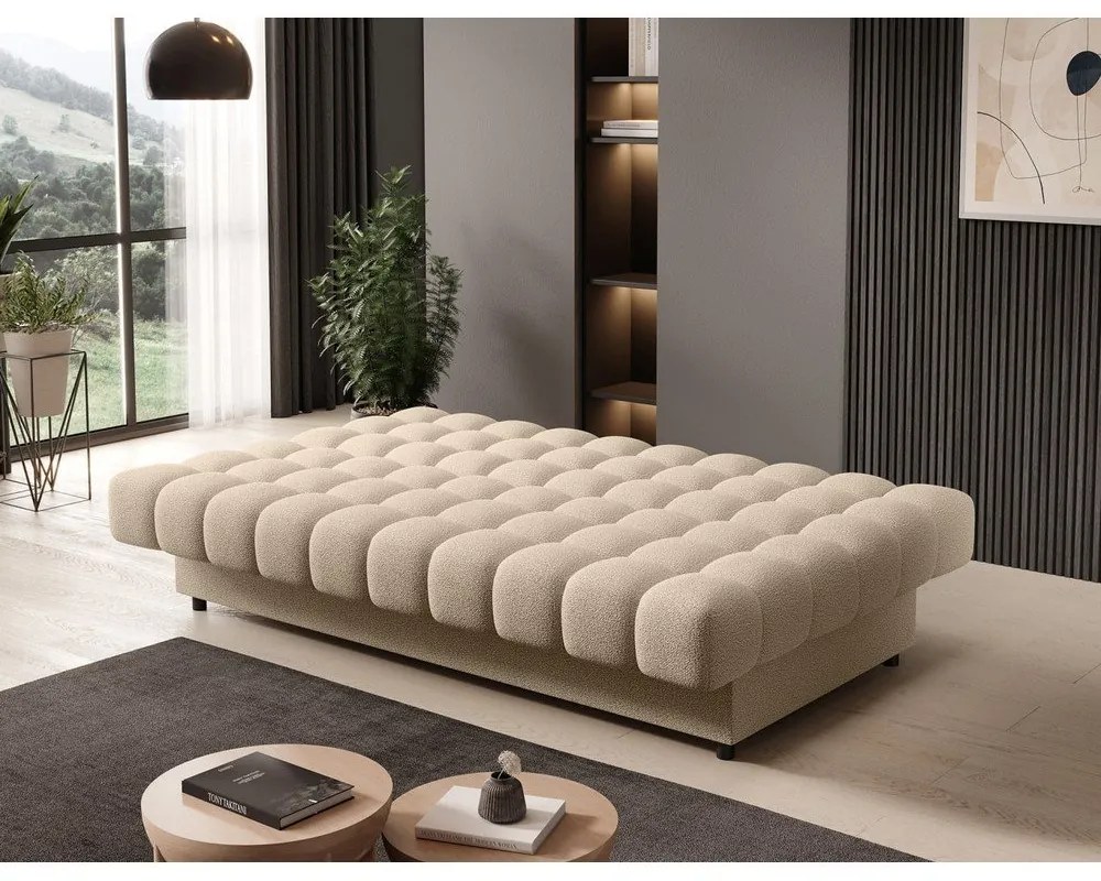 Бежов разтегателен диван с място за съхранение от букле 197 cm Clareta – ELTAP