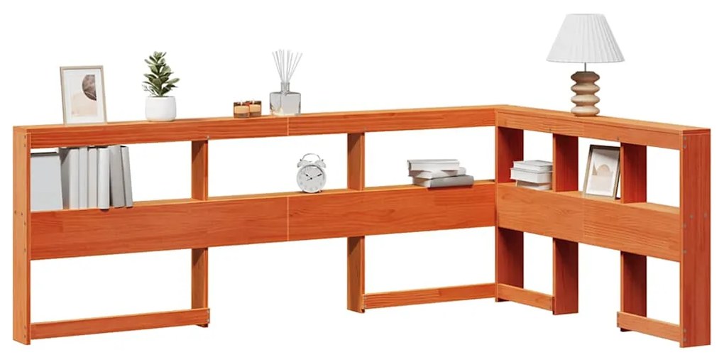 859288 vidaXL Табла за книги с L-образна, восъчнокафява, 120 см, дърво бор