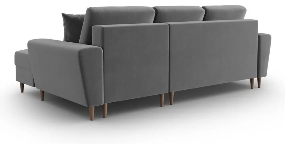 Светлосив кадифен разтегателен ъглов диван с място за съхранение (десен ъгъл) Kyoto – Cosmopolitan Design