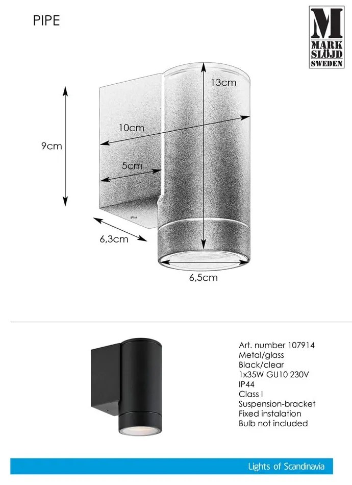 Външна стенна лампа (височина 13 см) Pipe - Markslöjd