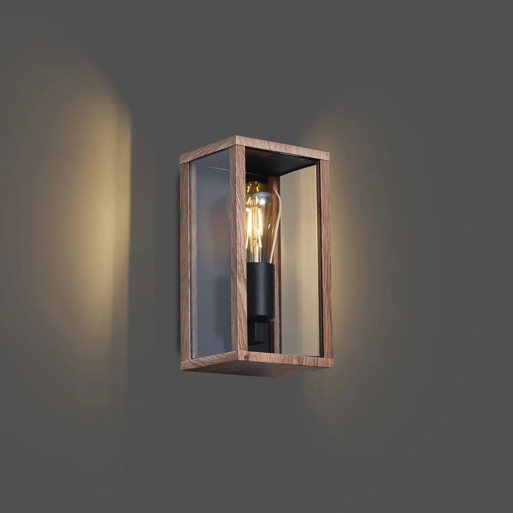 Индустриална стенна лампа с дървен принт 26 см IP44 - Charlois