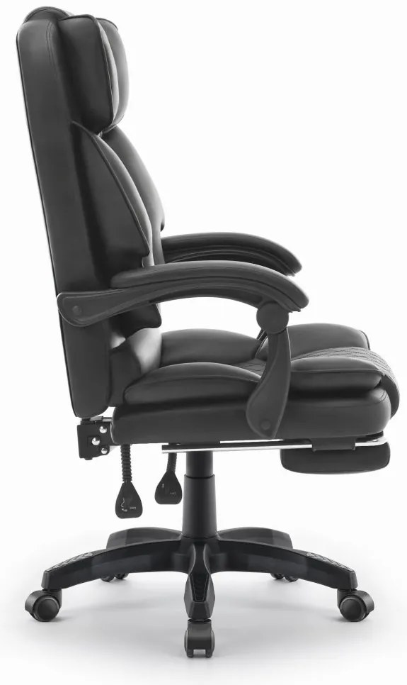 Ергономичен офис стол HC-1031 от еко кожа с подложка за крака - черен