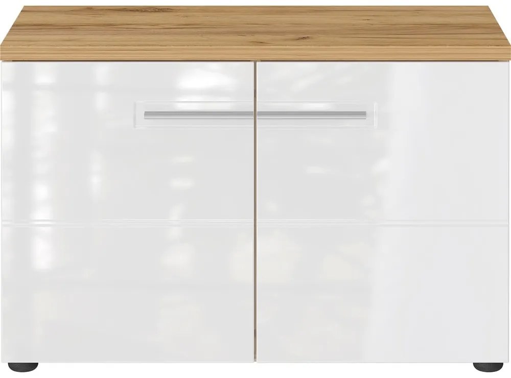 Дъбов шкаф за обувки с пейка в бял\естествен цвят Aledo - Germania