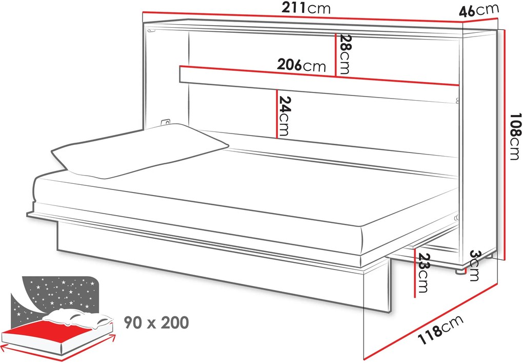 Легло стенно Concept BC slash-90 x 200-Leuko Gualistero