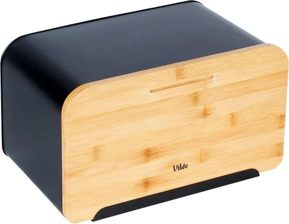 Метална кутия за хляб с бамбуков капак, черен мат, 35x22x20.5см