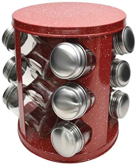 Бурканчета за подправки на стойка ZEPHYR ZP 1217 CR12 С ПОДАРЪК СПРЕЙ ЗА ОЛИО, 12 бр. бурканчета, 3 нива, Въртяща се основа, Червен мрамор