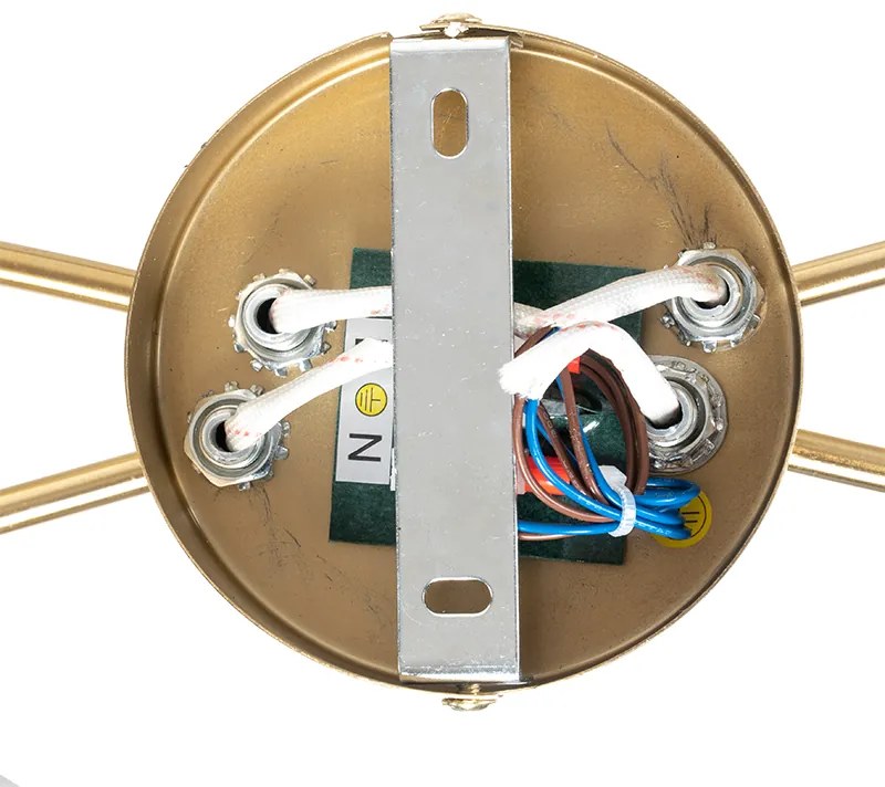 Модерна таванна лампа златиста 4-лампа с димно стъкло - Атина