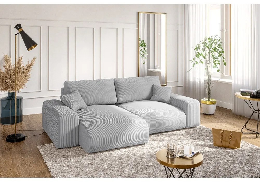 Светлосив ъглов диван от рипсено кадифе (променлив) Justin – Ropez