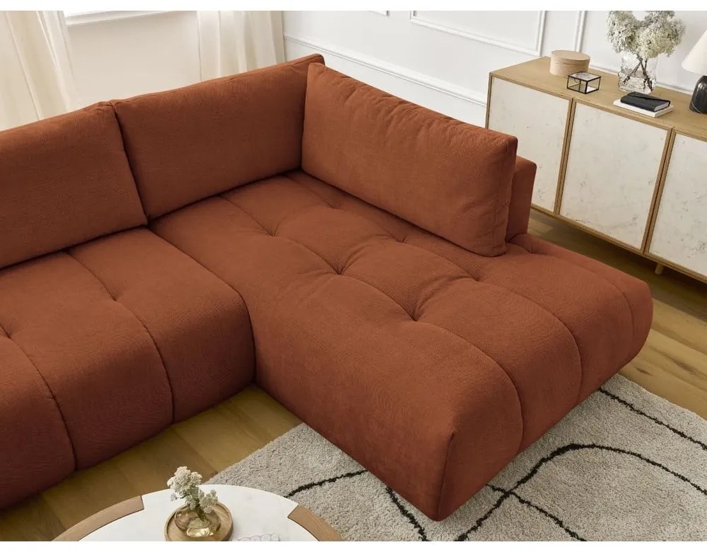 Сгъваем/с място за съхранение ъглов диван в тухлен цвят (десен ъгъл/U форма) Fuji – Bobochic Paris