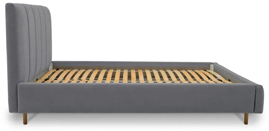 Сиво тапицирано двойно легло с включена подматрачна рамка 160x200 cm Zee – Scandic