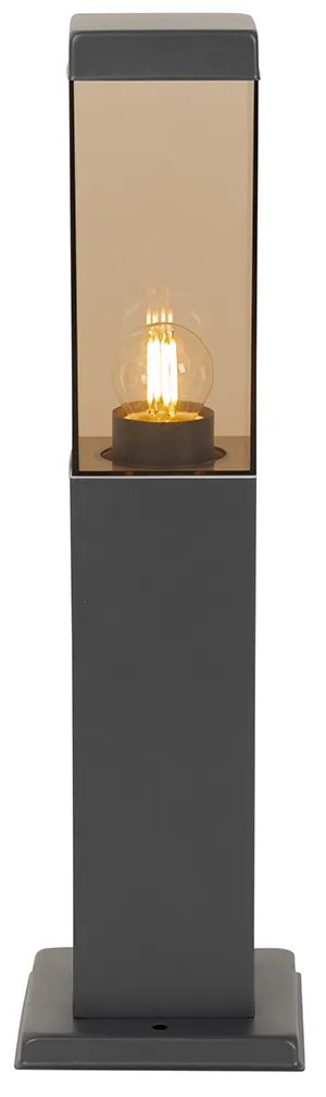 Модерен стълб за външна лампа тъмно сив с опушено 45 см - Malios