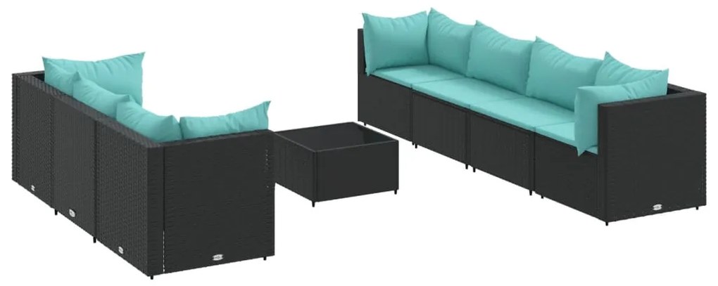 3308036 vidaXL Градински лаундж комплект с възглавници 8 части черен полиратан