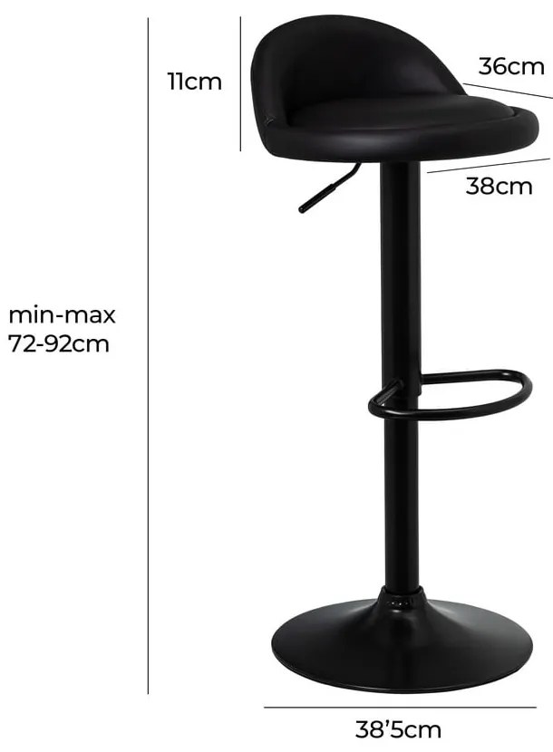 Черни бар столове в комплект от 2 бр. с регулируема височина от имитация на кожа (височина на седалката 72 cm) – Casa Selección