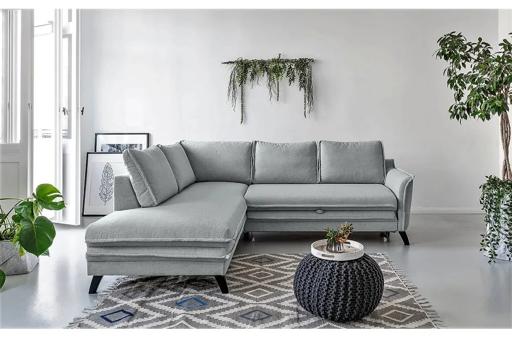 Светлосив ъглов разтегателен диван ляв ъгъл, Charming Charlie - Miuform