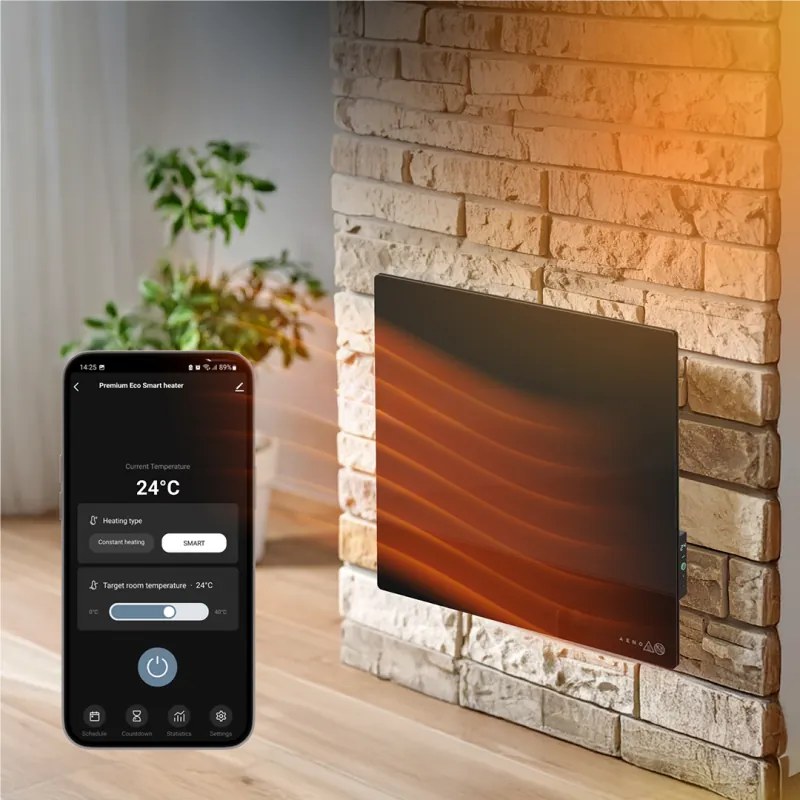 Електрически инфрачервен конвектор AENO AGH0012S, 500W, 12 м2, LED, Мобилно управление, Wi-Fi, Сензори за наклон и падане, IP24, Черен