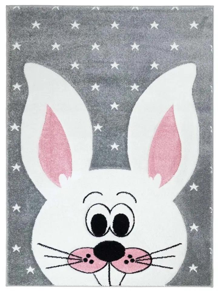 Сив детски килим за игра Smiling Bunny