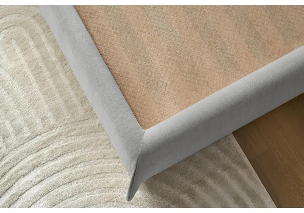 Светлосиво тапицирано двойно легло с място за съхранение с решетка 160x200 cm Clothilde - Bobochic Paris