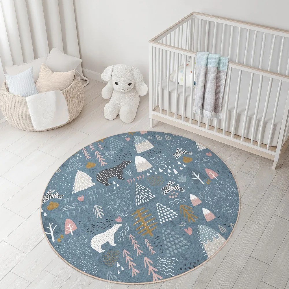 Син детски килим подходящ за пране ø150 cm Forest Land – Mila Home