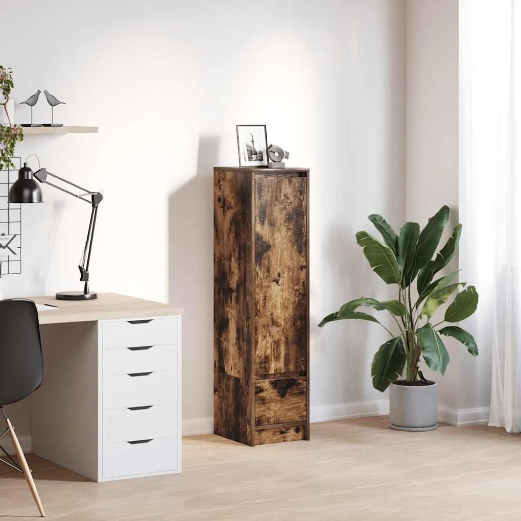 861656 vidaXL Висок шкаф, опушен дъб, 29,5x34x119,5 см инженерно дърво