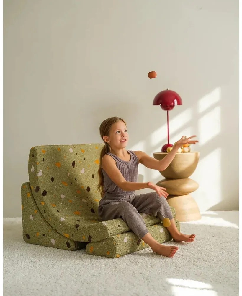 Зелен детски стол от букле и шенил Terrazzo Moon – Wigiwama