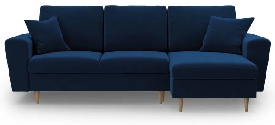 Син кадифен разтегателен ъглов диван с място за съхранение Kyoto – Cosmopolitan Design