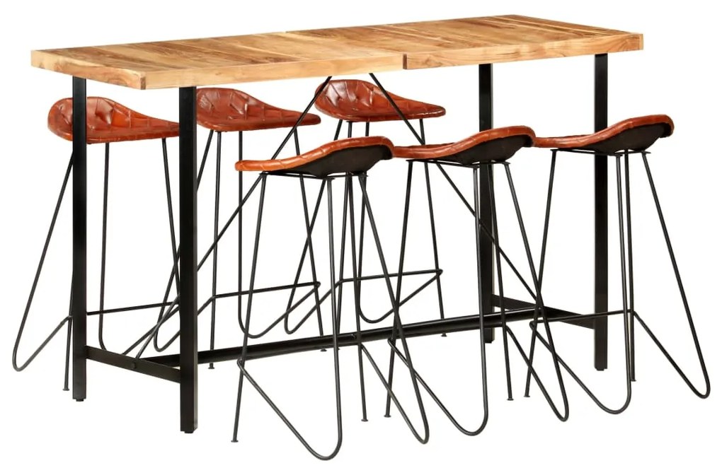 278767 vidaXL Бар комплект 7 части акациево дърво масив и естествена кожа