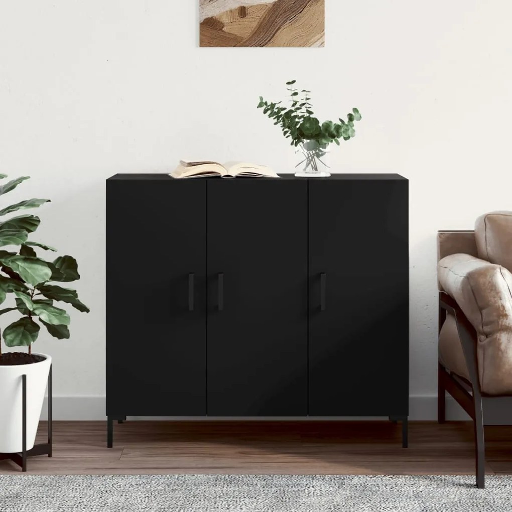 828109 vidaXL Сайдборд, черен, 90x34x80 см, инженерно дърво