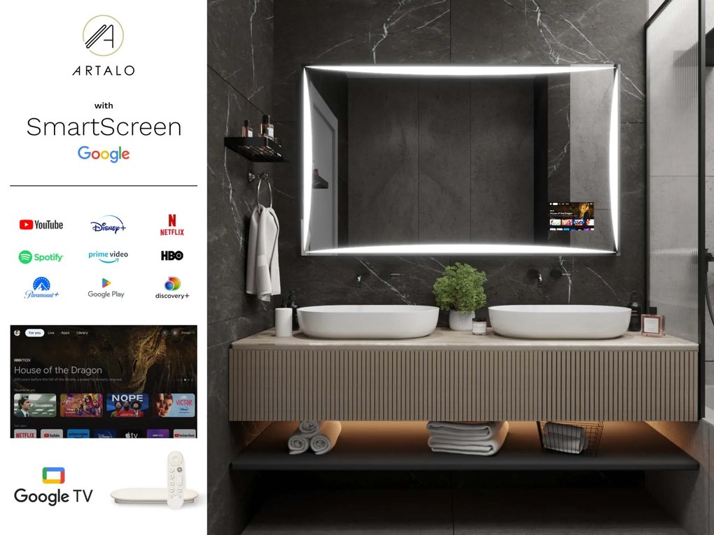 SMART огледало със светодиодно осветление M5 premium + SmartScreen with Google TV