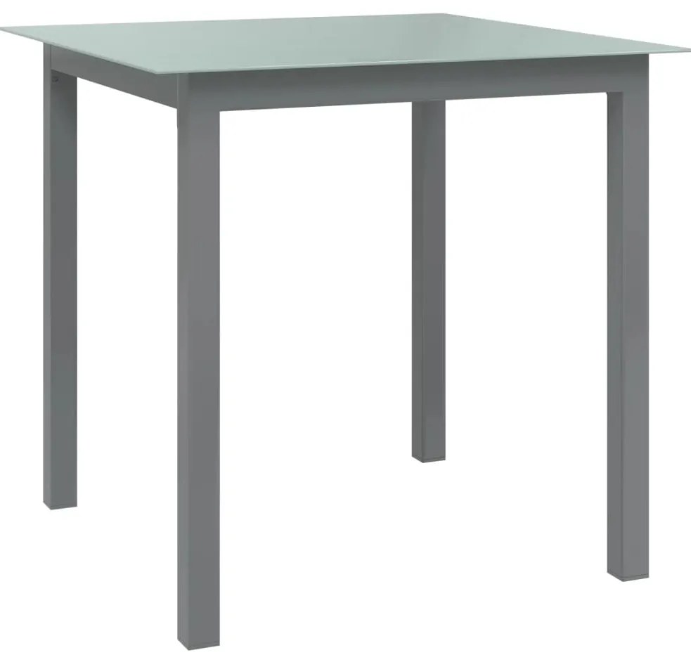 312203 vidaXL Градинска маса, светлосива, 80x80x74 см, алуминий и стъкло