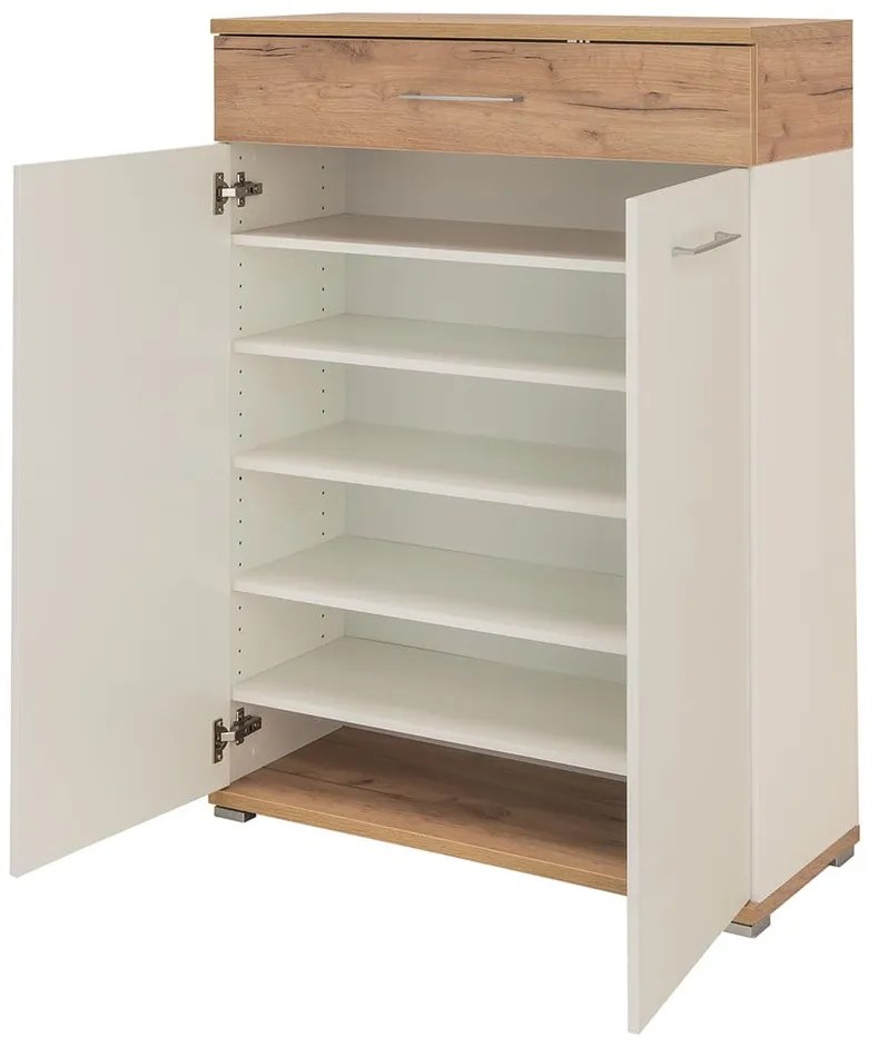 Дъбов шкаф за обувки с чекмеджета в бял\естествен цвят Topix - Germania